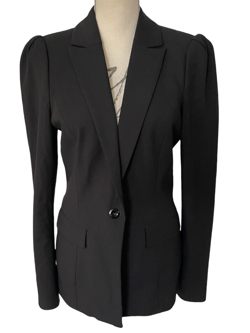 White House Black Market Black Puff Shoulder One Button Blazer (10)